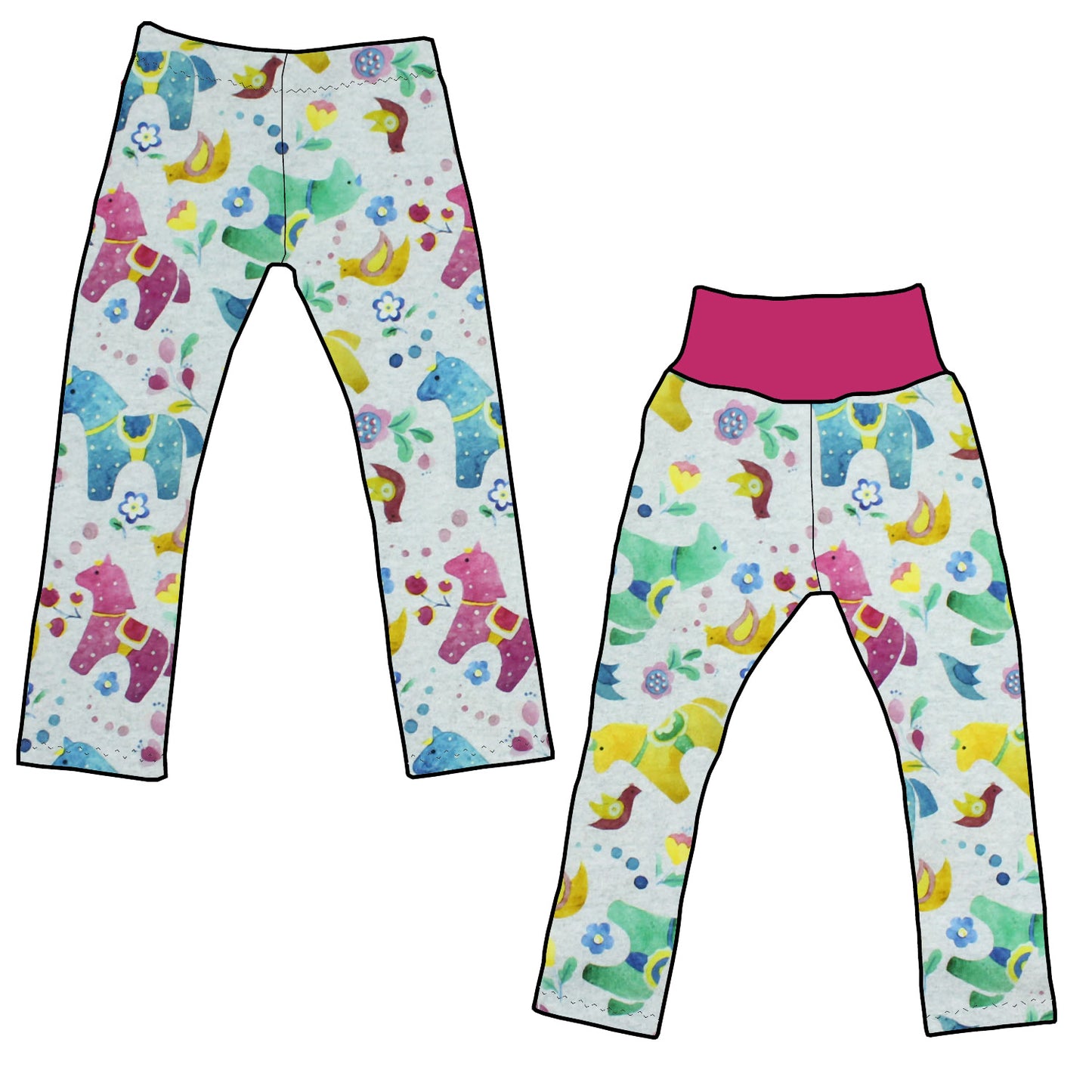 Kinder Leggings Skinny Hose Bunte Pferde