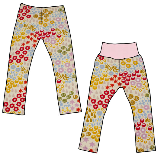 Kinder Leggings Skinny Hose Retro Blumenwiese creme