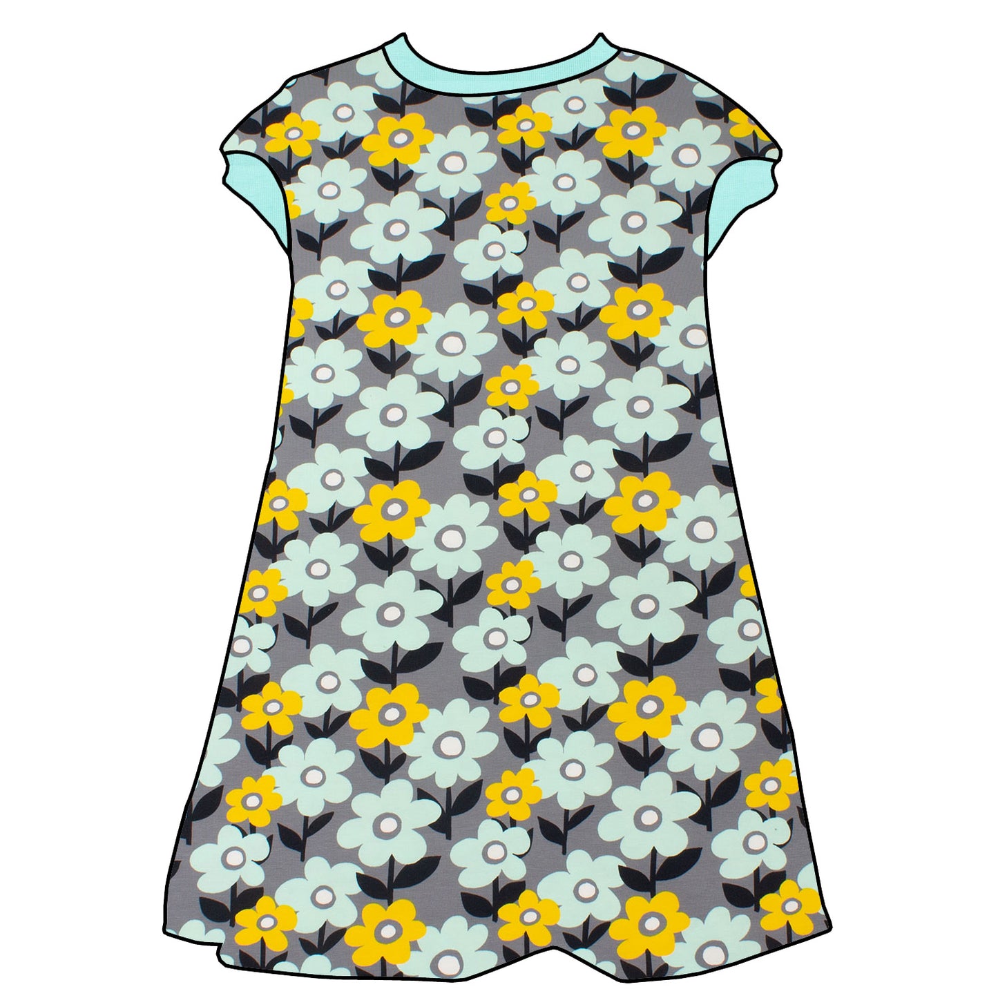 Kinder Tunikakleid / Kurzarmkleid Retro Blumenwiese