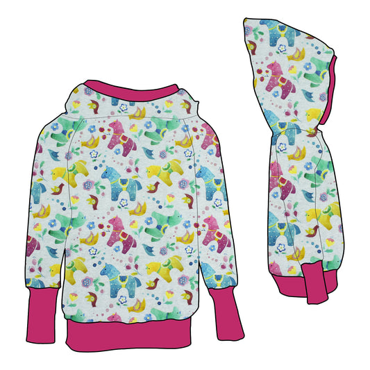 Kinder Retrohoodie Bunte Pferde