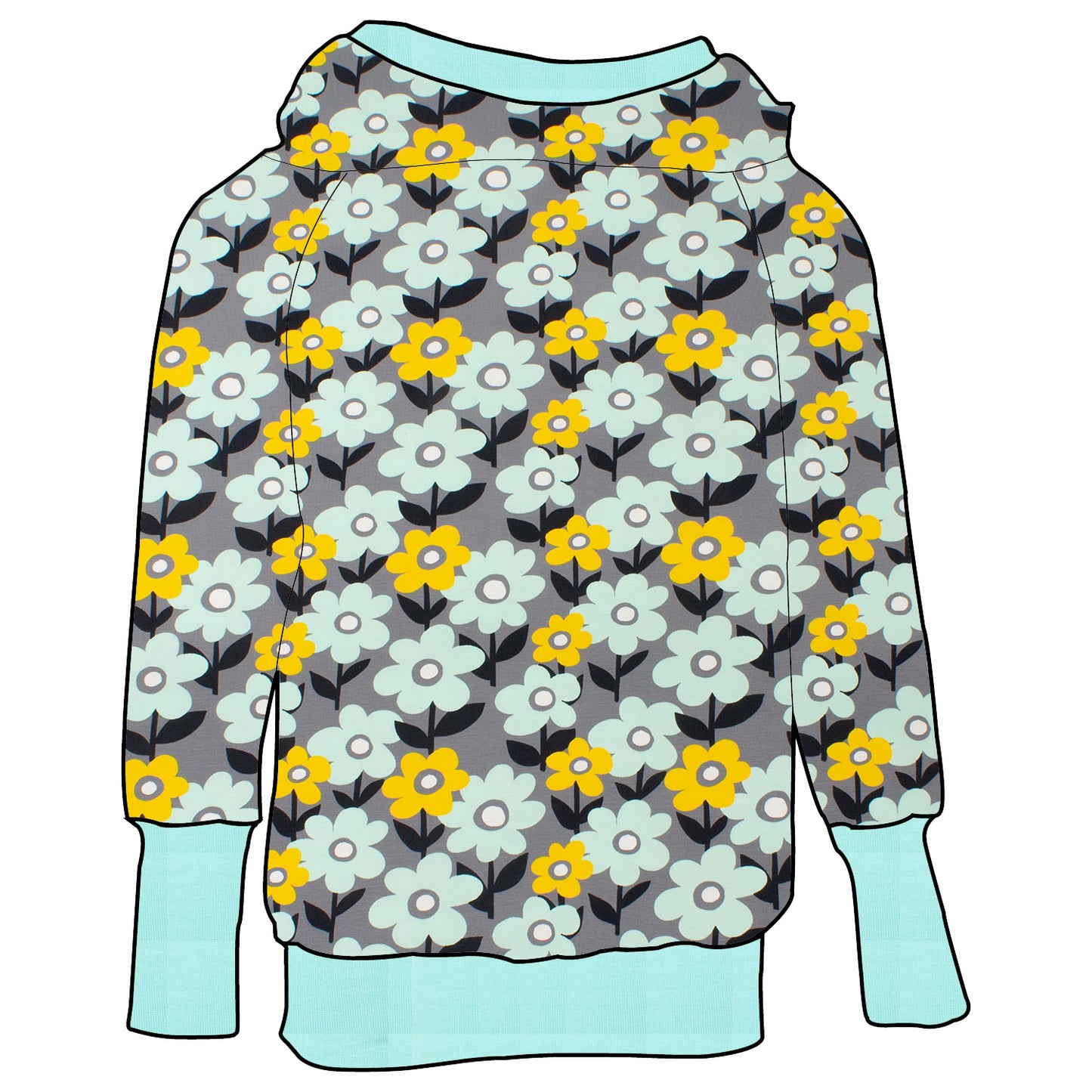 Damen Retrohoodie Retro Blumenwiese