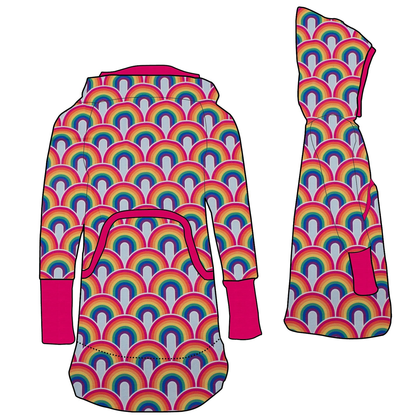 Kinder Retrokleid Hoodiekleid Regenbogen bunt