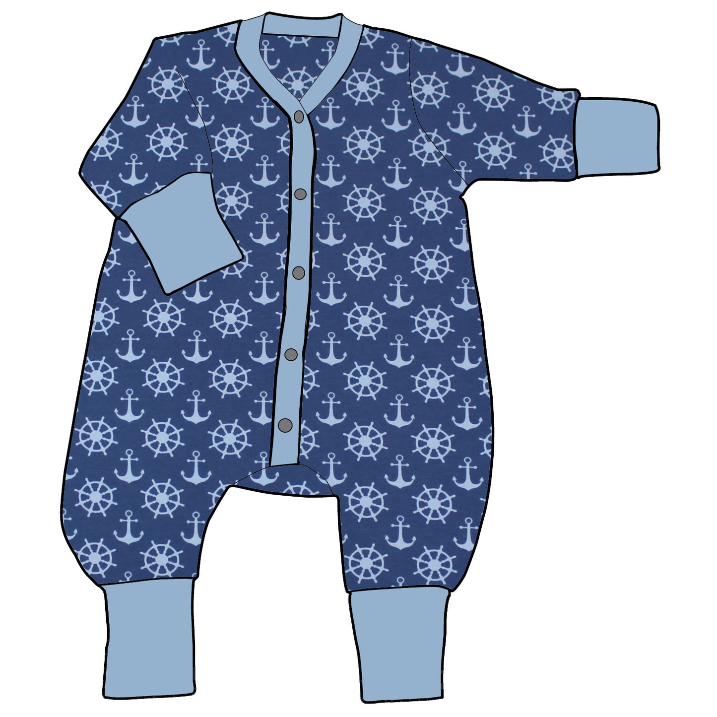 Kinder Einteiler Jumpsuit Anker Steuerrad blau