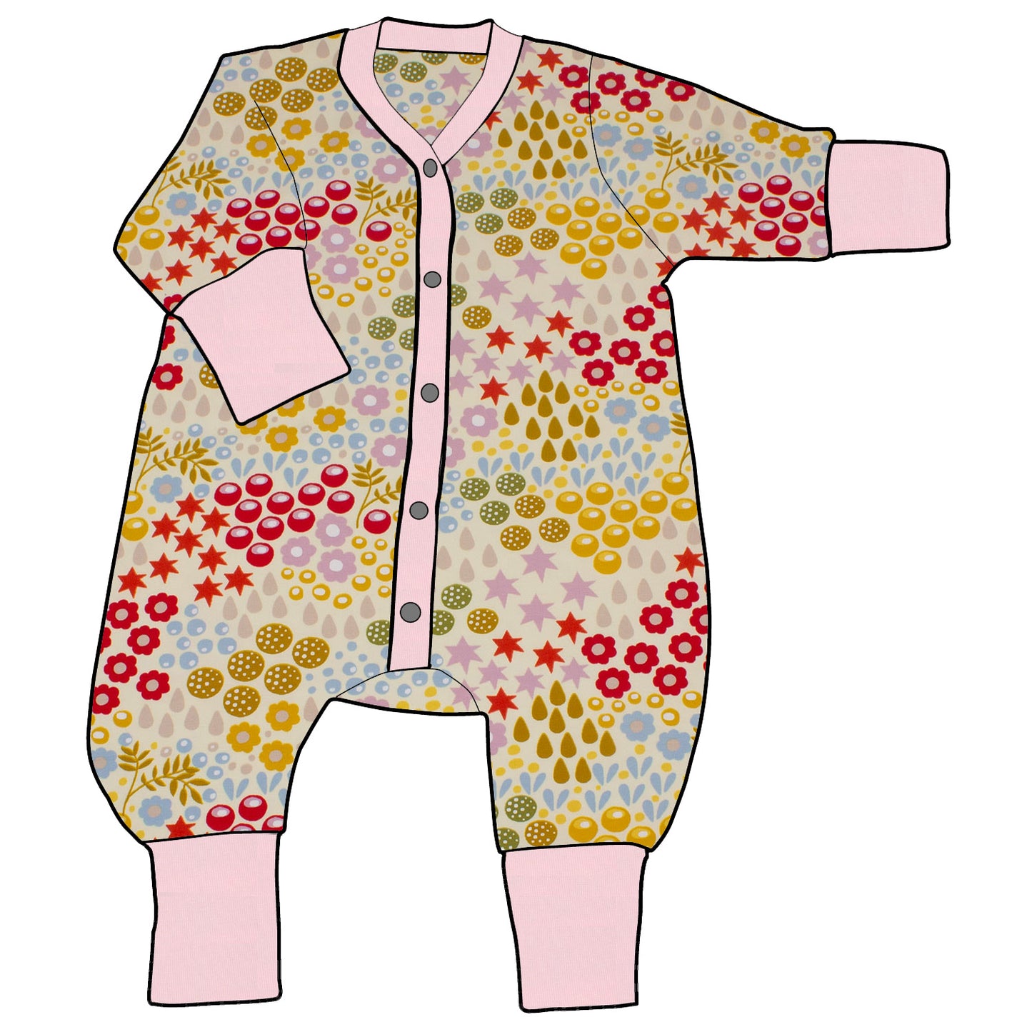 Kinder Einteiler Jumpsuit Retro Blumenwiese creme