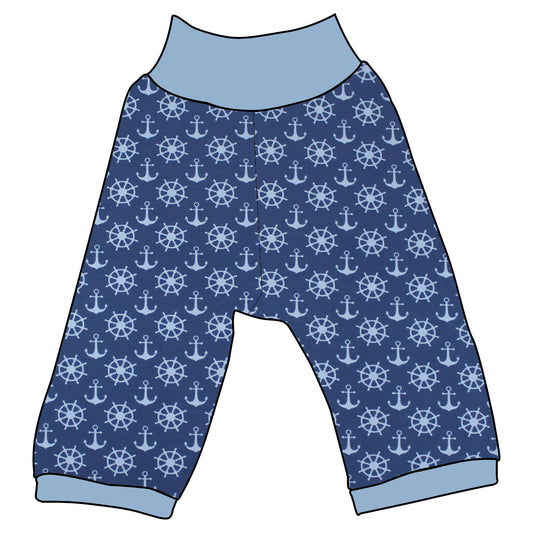 Kinder 3/4 Caprihose Sommerhose Anker Steuerrad blau