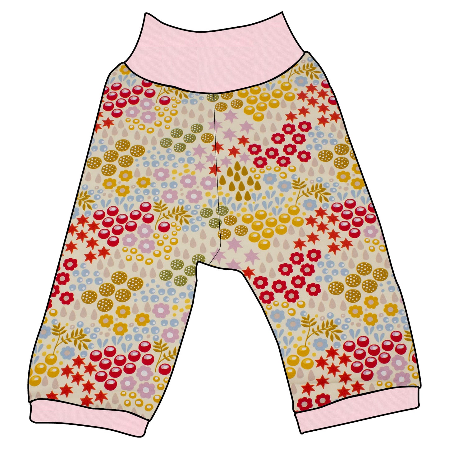 Kinder 3/4 Caprihose Sommerhose Retro Blumenwiese creme