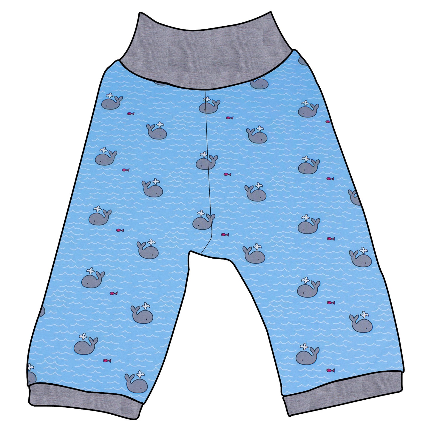 Kinder 3/4 Caprihose Sommerhose Kleiner Wal hellblau