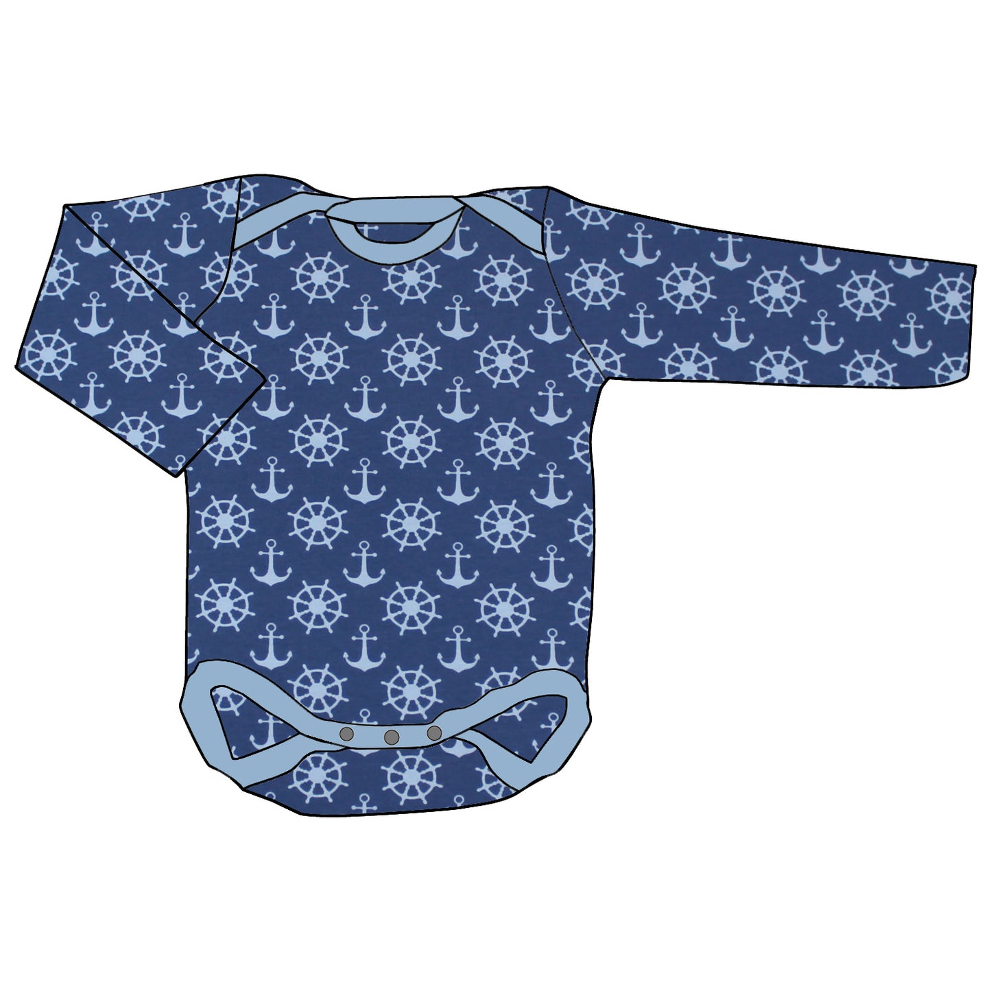 Babybody Lang- und Kurzarmbody Anker Steuerrad blau