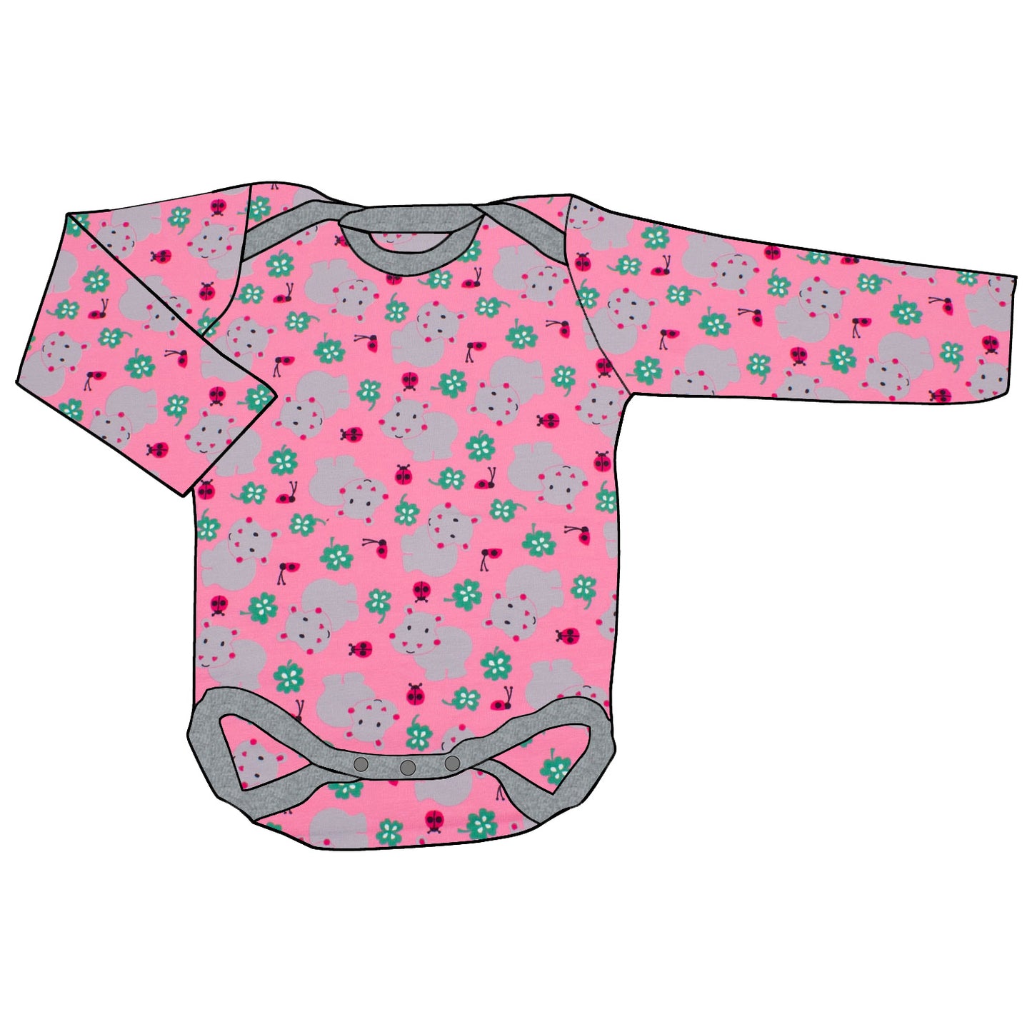 Babybody Lang- und Kurzarmbody Nilpferd rosa