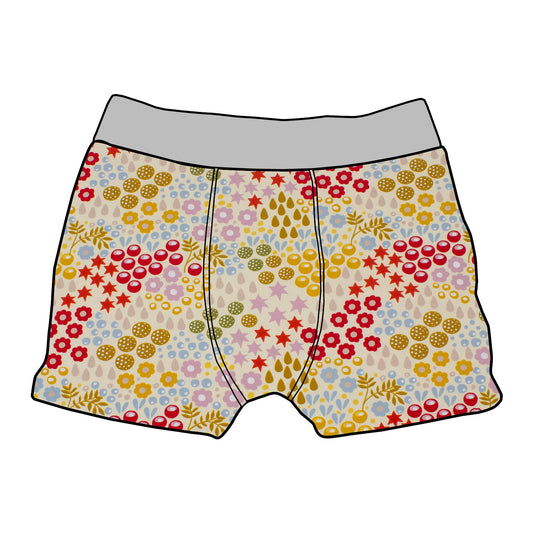 Kinder Boxershorts Retro Blumenwiese creme